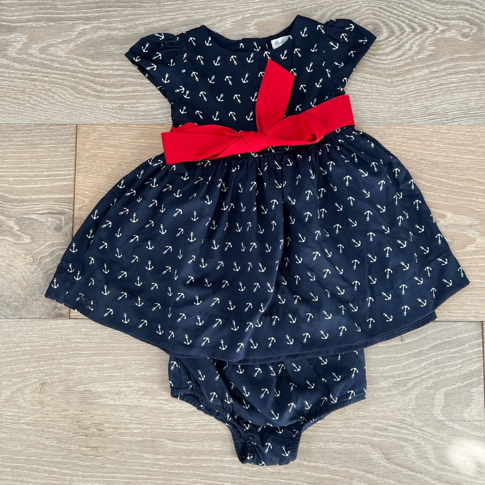 NWOT BABY Ralph Lauren Anchor Print Dress & Bloomer Set
